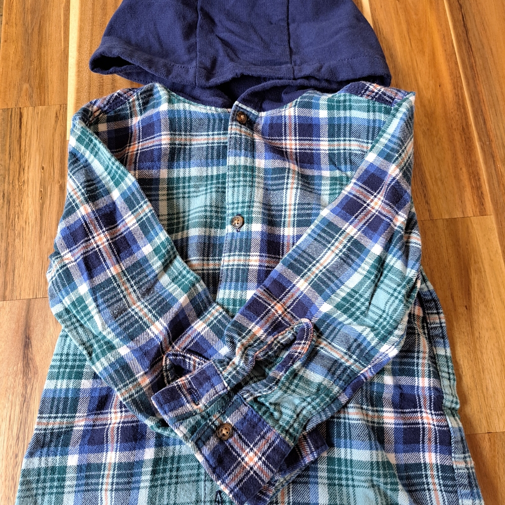 Carter's Blue and Green Plaid Shirt with Hood